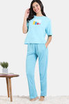 Zivame Pixel Play Knit Cotton Pyjama Set - Blue Radiance — thumbnail 3